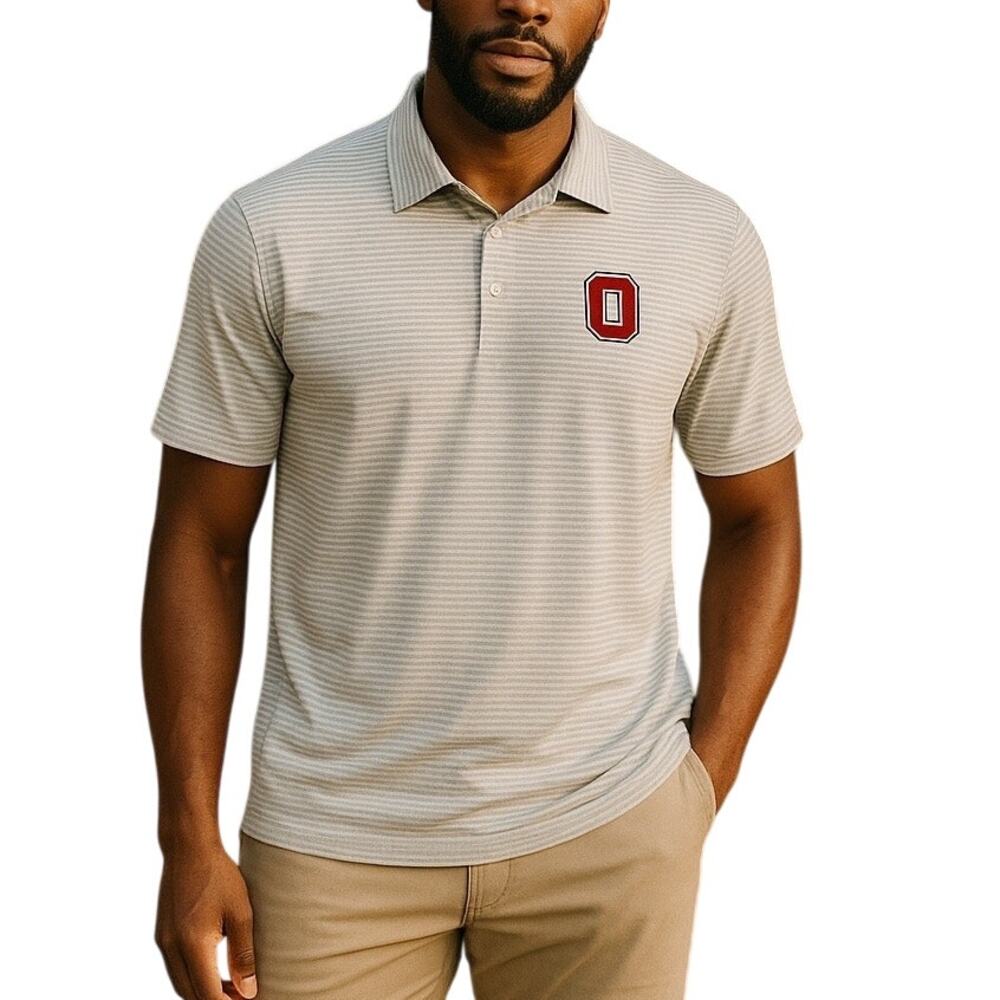 Ohio State Buckeyes Gray Striped Performance Polo Shirt Small